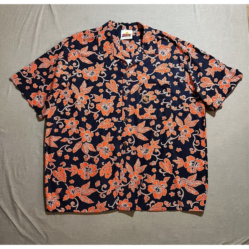 NHL Draft 2001 Button Up Shirt Mens 2XL Blue Hawaiian Short Sleeve Made In USA